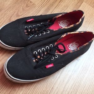 Black Vans w/ Leopard Trim /Worn less than 3 times